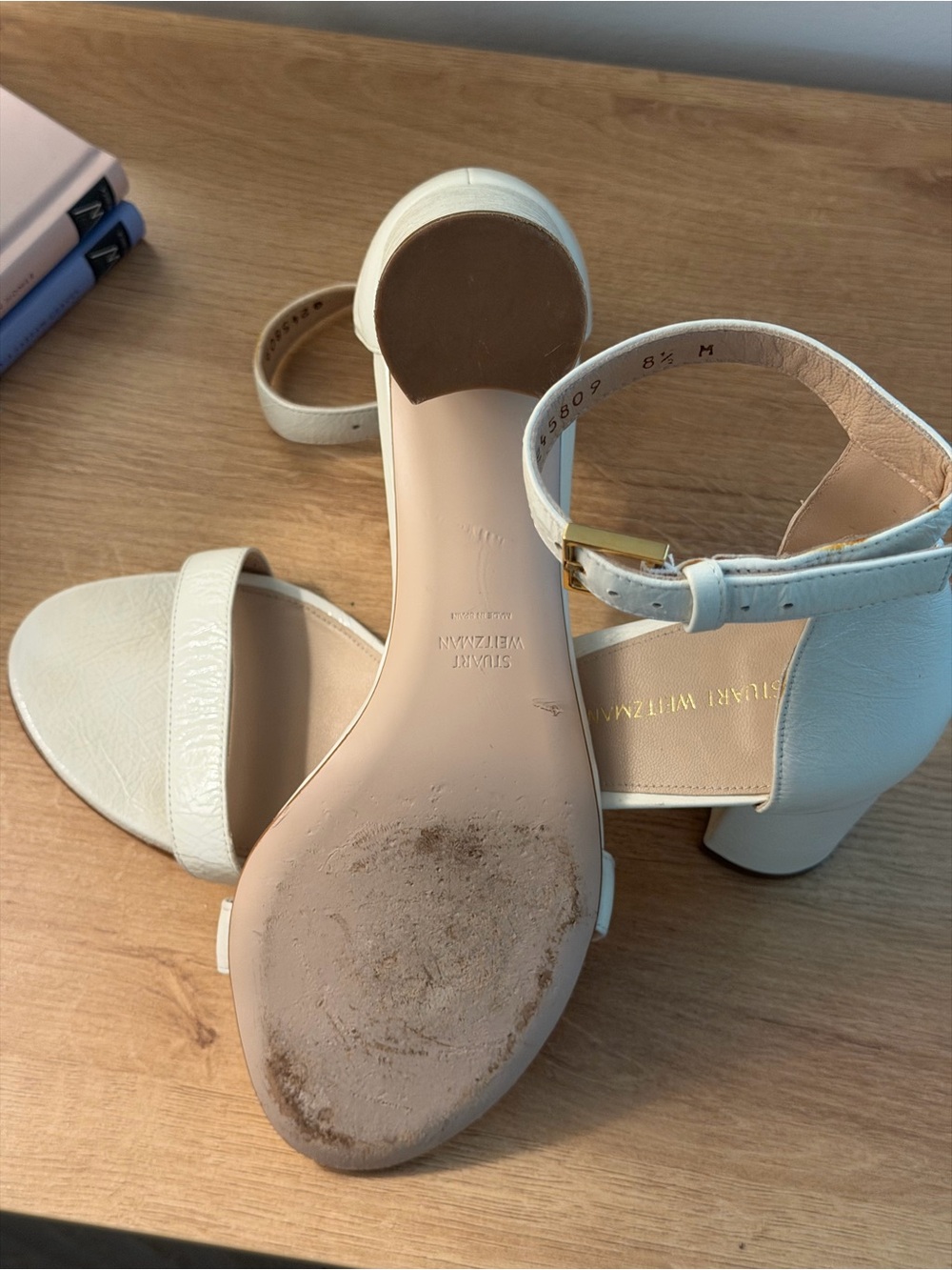 Stuart Weitzman Nudist II Ankle-Strap Block Heels with Buckle - Picture 9 of 9